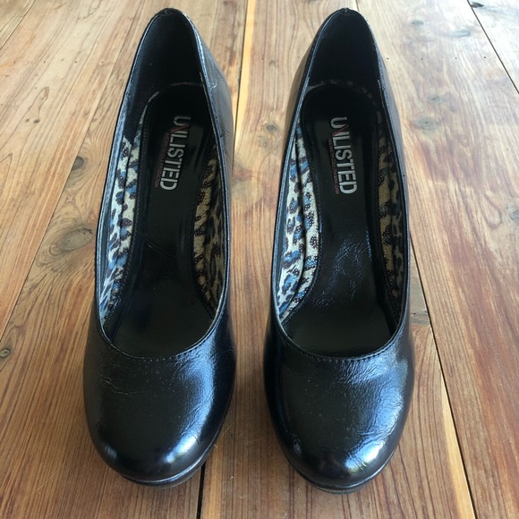 Unlisted Black Patent Leather Platform Heels - Picture 2 of 8